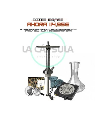 Pack Mr Shisha Mini Khalifa Silver + Base